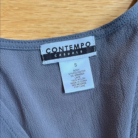 Contempo Casuals Gray Lace Trim Romper - Picture 2 of 6